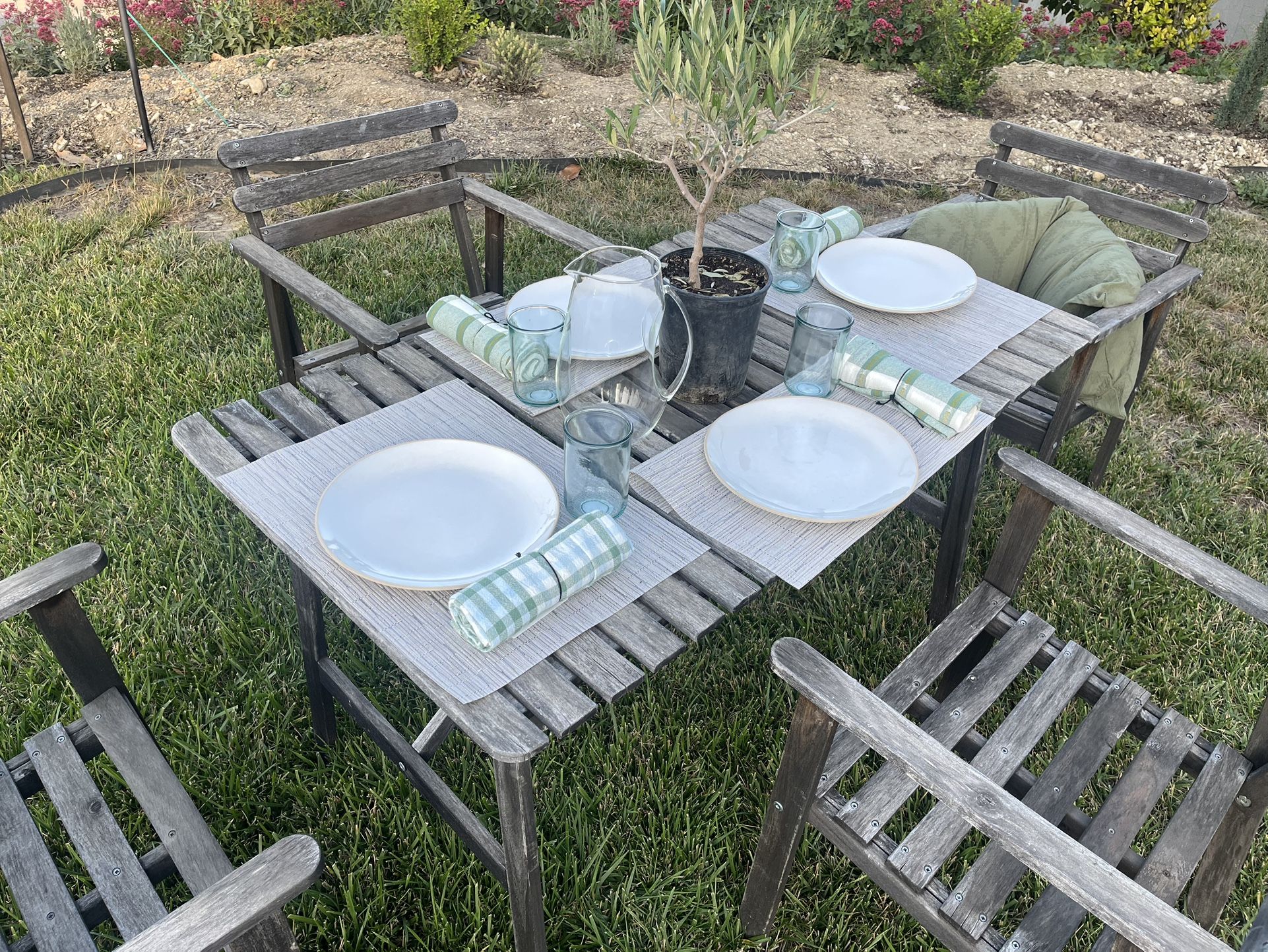 Outdoor table and chairs ( pillows and decor are not for sale )
