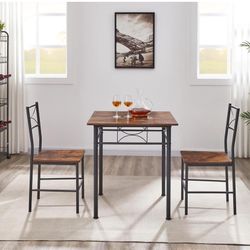 3-Piece Dining Set, Kitchen Wood Table & Chair for Small Spaces, Dining Room (Rustic Brown)