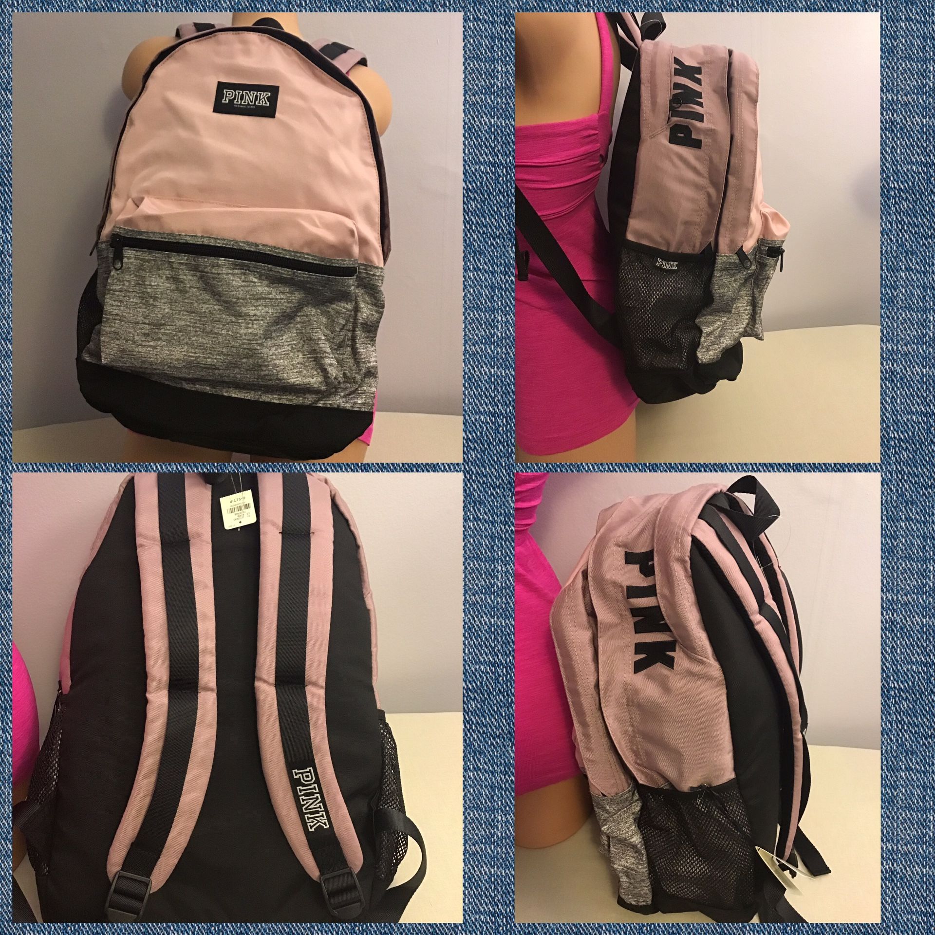 Victoria’s Secret vs pink grey black college bag backpack