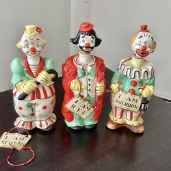 3 1940s Porcelain Hand-Painted Figural Clown Decanters Japanese Fairyland Collectible Barware
