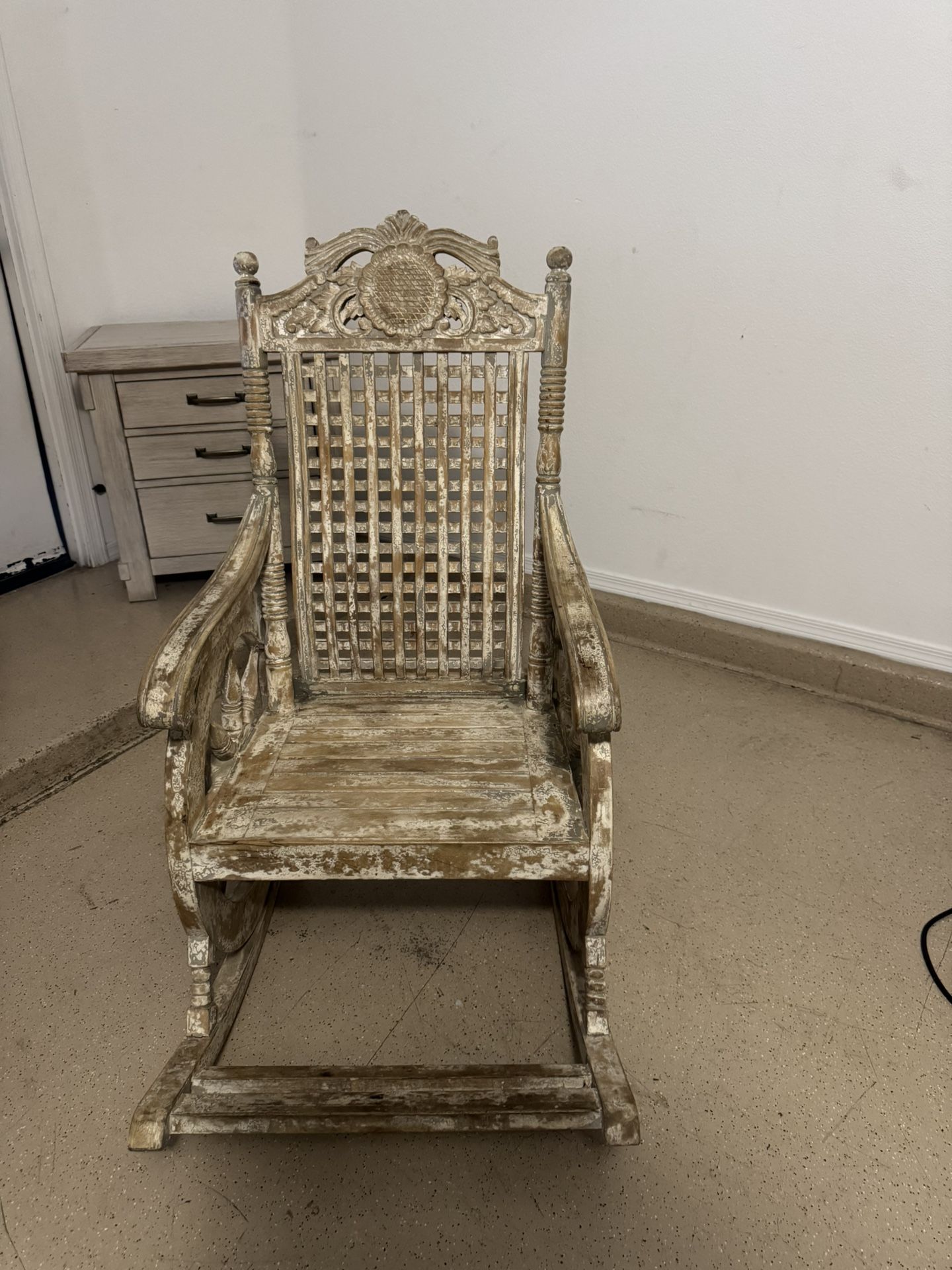 Vintage Carved Wooden Rocking Chair – Rustic/Boho Farmhouse