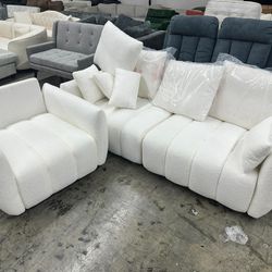 Teddy Sofa Set for Living Room, Modern Deep Seat Sofa Chair and Oversized 3-Seater Cloud Boucle Couch Beige (2 Piece)