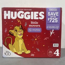 Huggies Little Movers Diapers Size 4, (22-37lbs), (156 Count), New