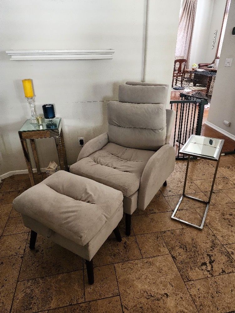 Grey Recliner  With Ottoman