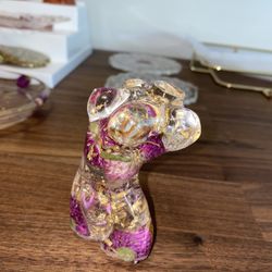 Resin Purple Flower And Gold Flake Bust Handmade