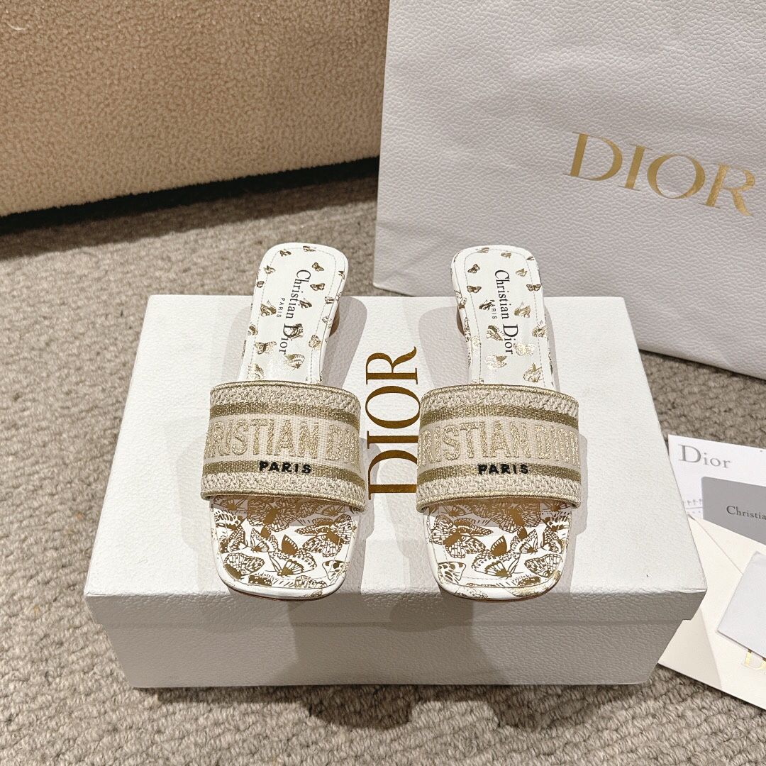 Dior classic embroidered braided flat slippers(165)83