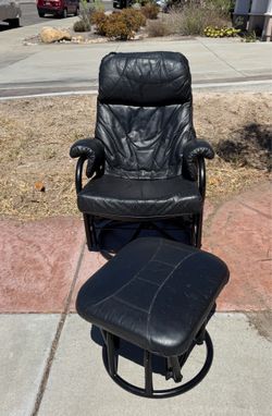 Black Leather Glider Rocker with Ottoman