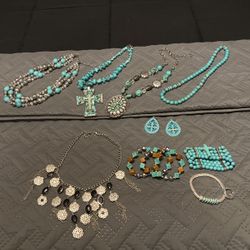 Turquoise And Silver Costume Jewelry 