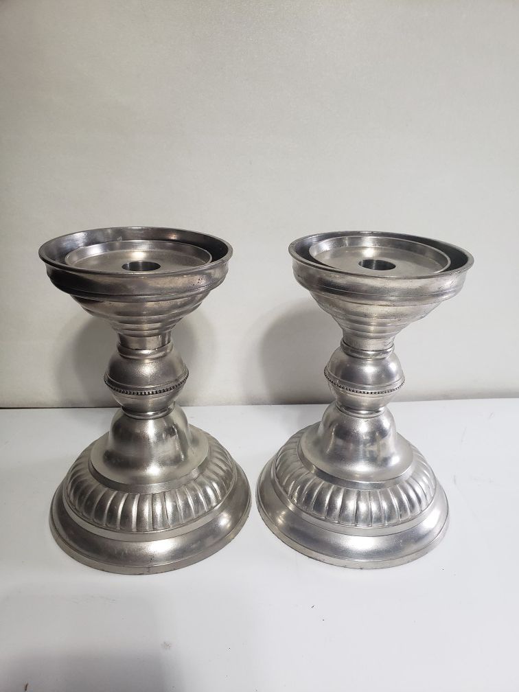 Pair Pewter White Barn Co. Candle Holders