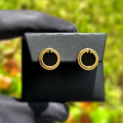 Jewelry 18k solid yellow gold onyx stone 4.00CTW stud clip on earrings