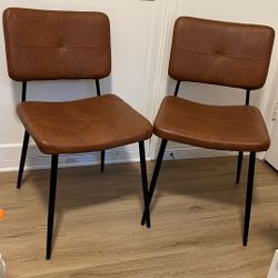 Mid-Century Modern Brown Leather Chairs Set Of 2