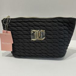 JUICY COUTURE Cosmetic Makeup Bag- Black Quilted Large