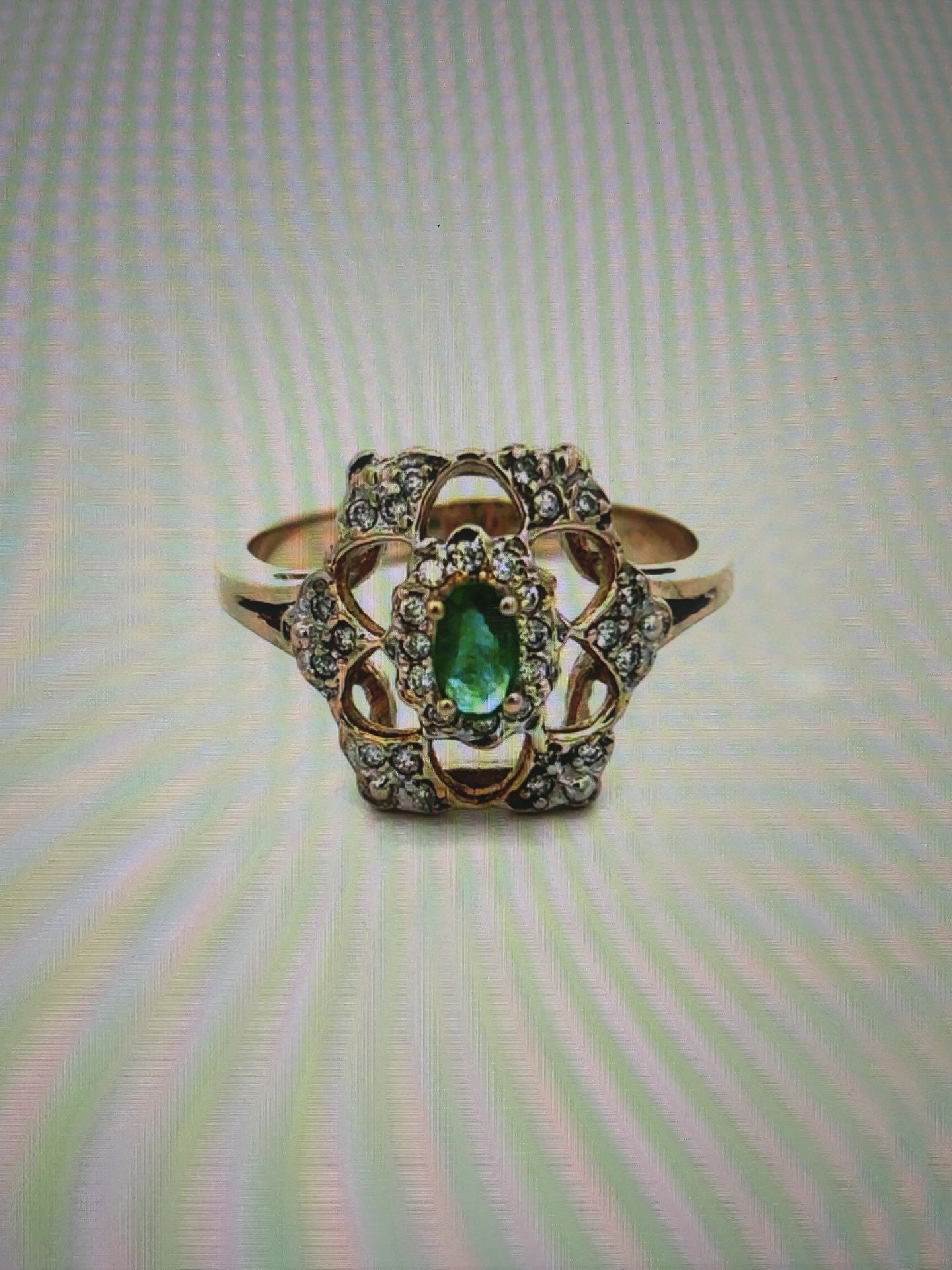 14K Yellow Gold .30ct tw Diamond & Green Stone Ring