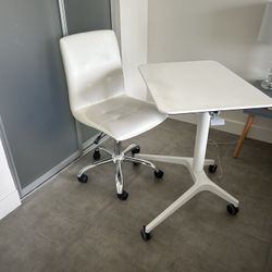 Pleather Office Chair And Adjustable Desk 