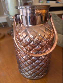 Copper Colored Textured Glass Hurricane Lantern