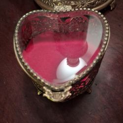 Antique Heart Filigree Jewelry Trinket Box 24K gold plated