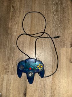 Nintendo 64 controller in a transparent blue