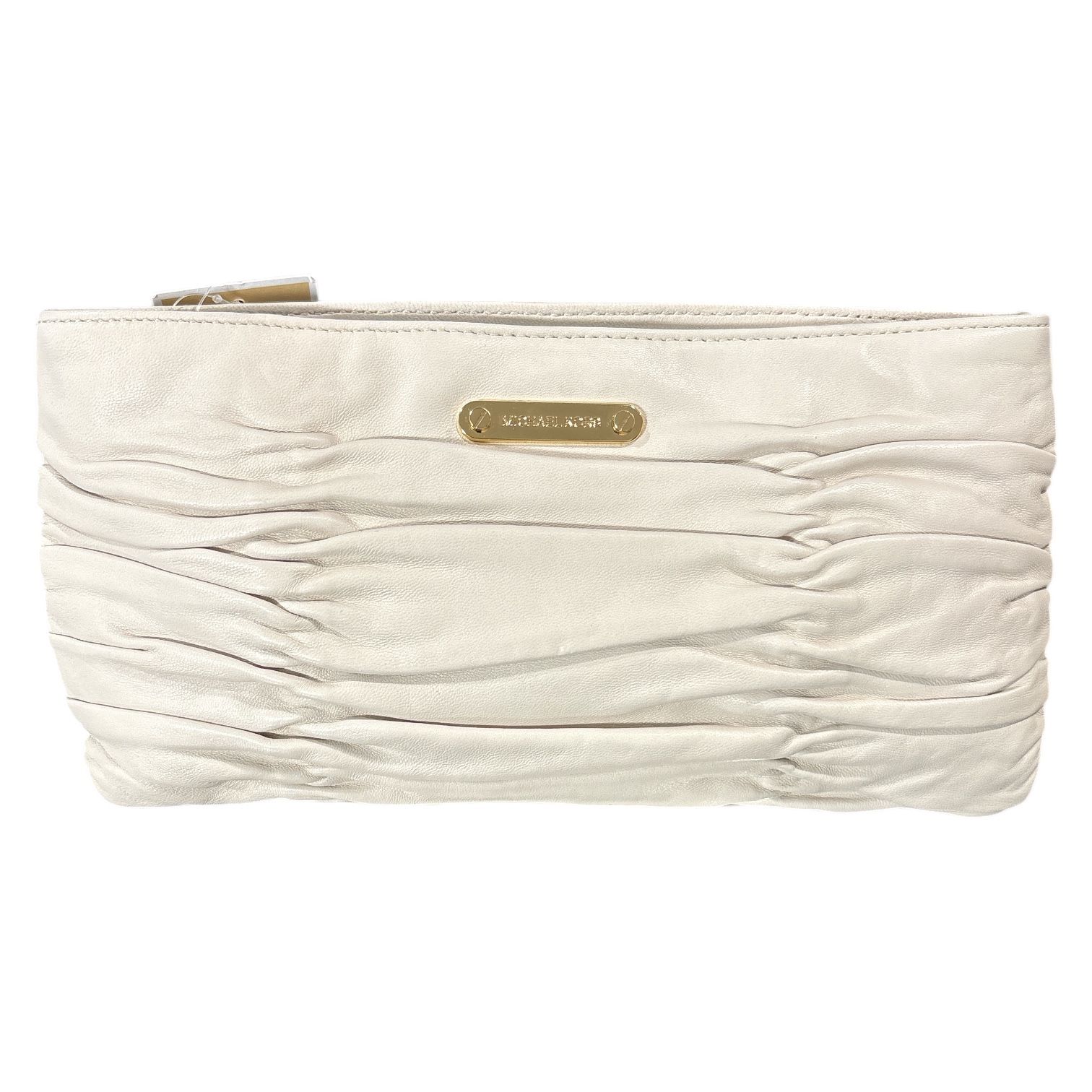 NWT Michael Kors Webster Leather Wallet Clutch Purse Ruched Vanilla 10"x5"