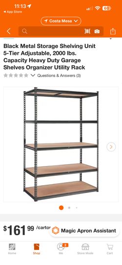Black Metal Storage Shelving Unit 5-Tier Adjustable 6ft Tall