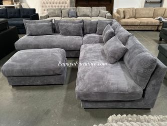 NEW Large Modern Sectional Sofa and Ottoman Set Ivory Cream White Beige Dark Grey Chocolate Brown Gray Minimalist Couch Jerome Sty Furniture Warehouse