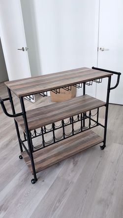 Industrial Bar Cart with Wine Rack