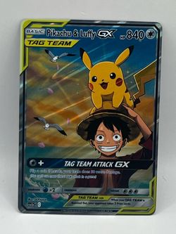 Non TCG Pokemon Pikachu & Luffy Gx Tag Team Fan Art Card