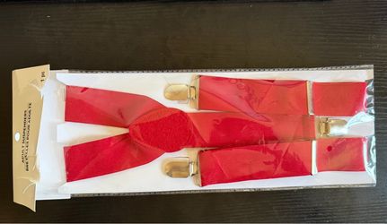 Red Adult Suspenders with Metal Clips