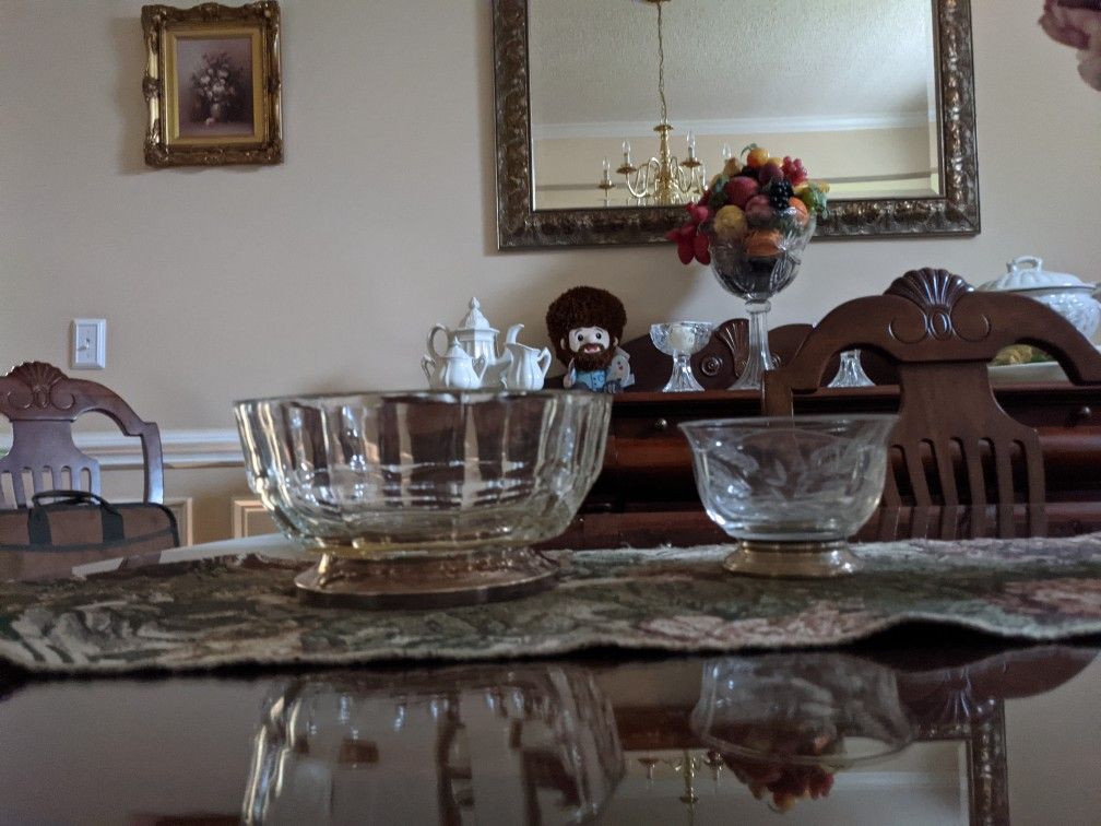 Two (2) Lovely Heavy, Crystal Bowls With Silver Bottoms