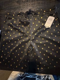 Black Shorts with Gold Pattern Print Small