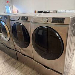 Samsung champagne washer and dryer set electric with warranty