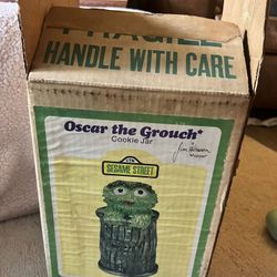 Vintage Muppets Inc. Oscar The Grouch Cookie Jar From Sesame Street With Original Box / Packaging