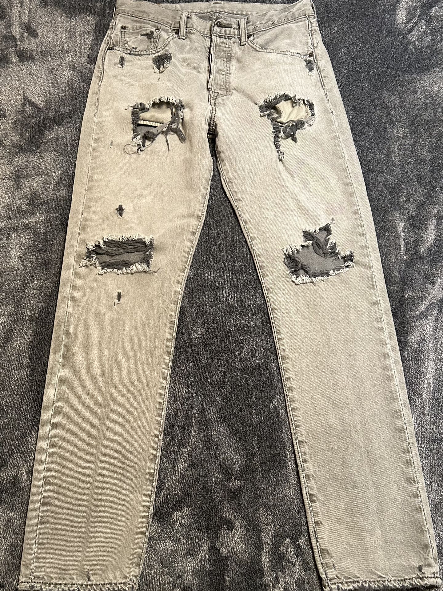 Distressed-Levis 501 CT Jeans Mens Size 29x32-Gray Slim Tapered Button Fly Charcoal Wash 💥Asking $24💥