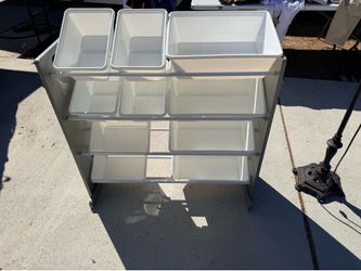 Toy Storage Organizer with 9 Plastic Bins – Great Condition