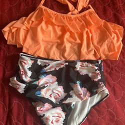 2 piece Swimwear Falbala High-waist Bikini Set Swimsuit Bathing Suit Size Medium