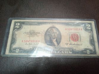 Red print two dollar bill