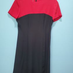 Leslie Fay Vintage Red and Black Short Sleeve Sheath blocked color Dress (4_6)P