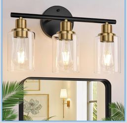 3-light vanity light black with gold accents