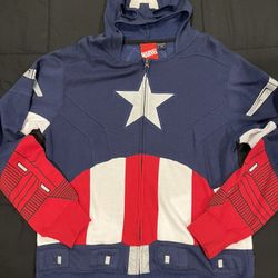 Marvel Captain America Costume Full Zip Hooded Fleece Jacket Men’s Medium 