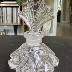 Clear Glass Art Deco Style Faceted Perfume Bottle with Fan Stopper, Small