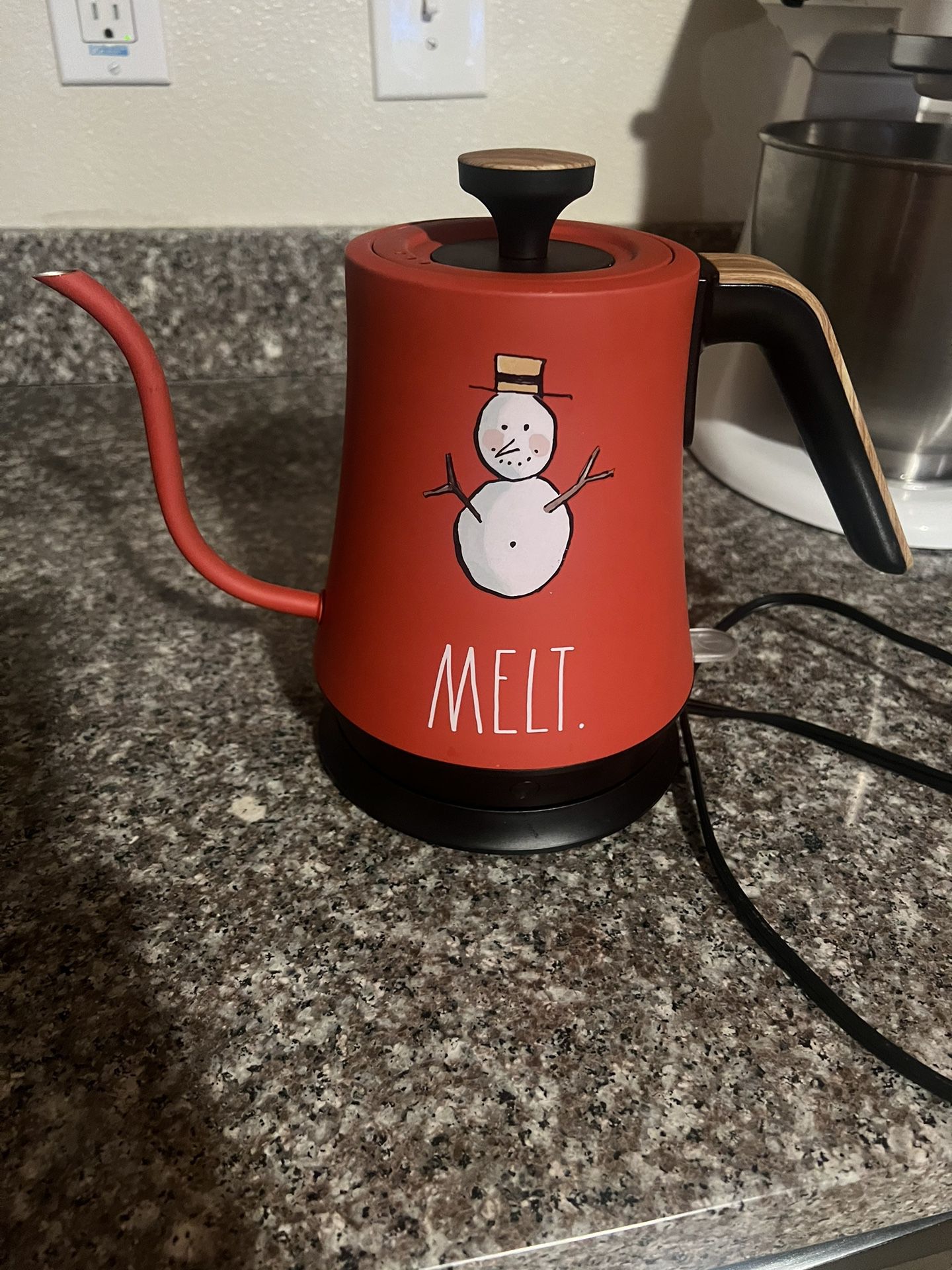 Rae Dunn Melt Snowman Electric Gooseneck Tea Kettle 