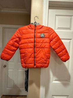 Boy Orange Puffer Jacket with Robot Patch