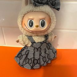 Designer-Inspired Doll Outfit – Black & White Dress + Matching Bow for LaBuBu or Similar 20cm Dolls