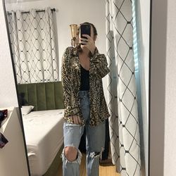 Vintage Black & Gold Animal Print Blouse