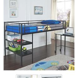 Walker Edison Metal Twin Low Loft Bed with Desk and Shelves