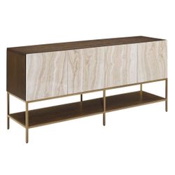 Modern Console / Media Cabinet – Faux Marble & Brass