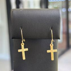Jewelry 14k yellow gold cross drop earrings