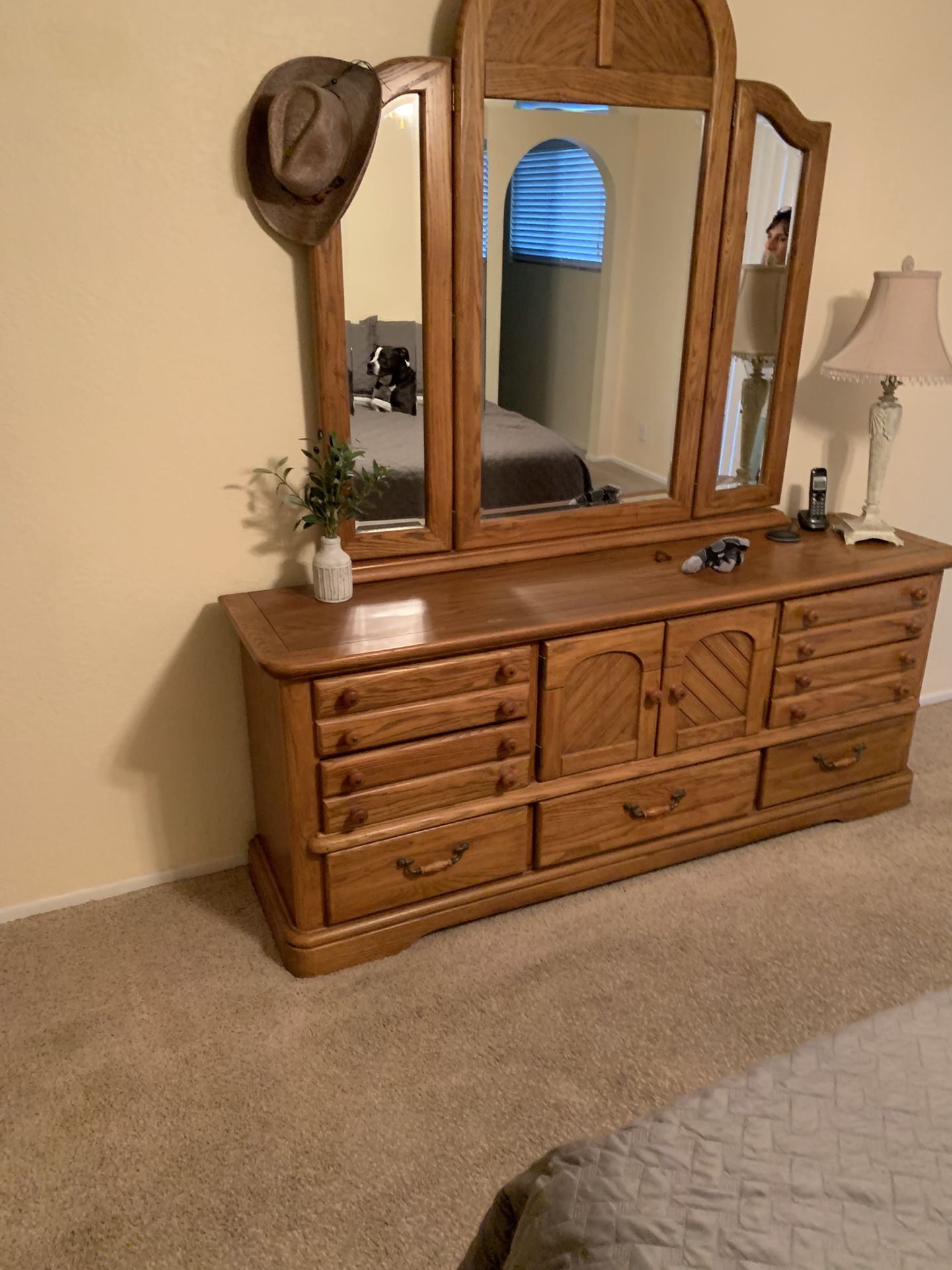 Larger Oak Dresser And Mirror