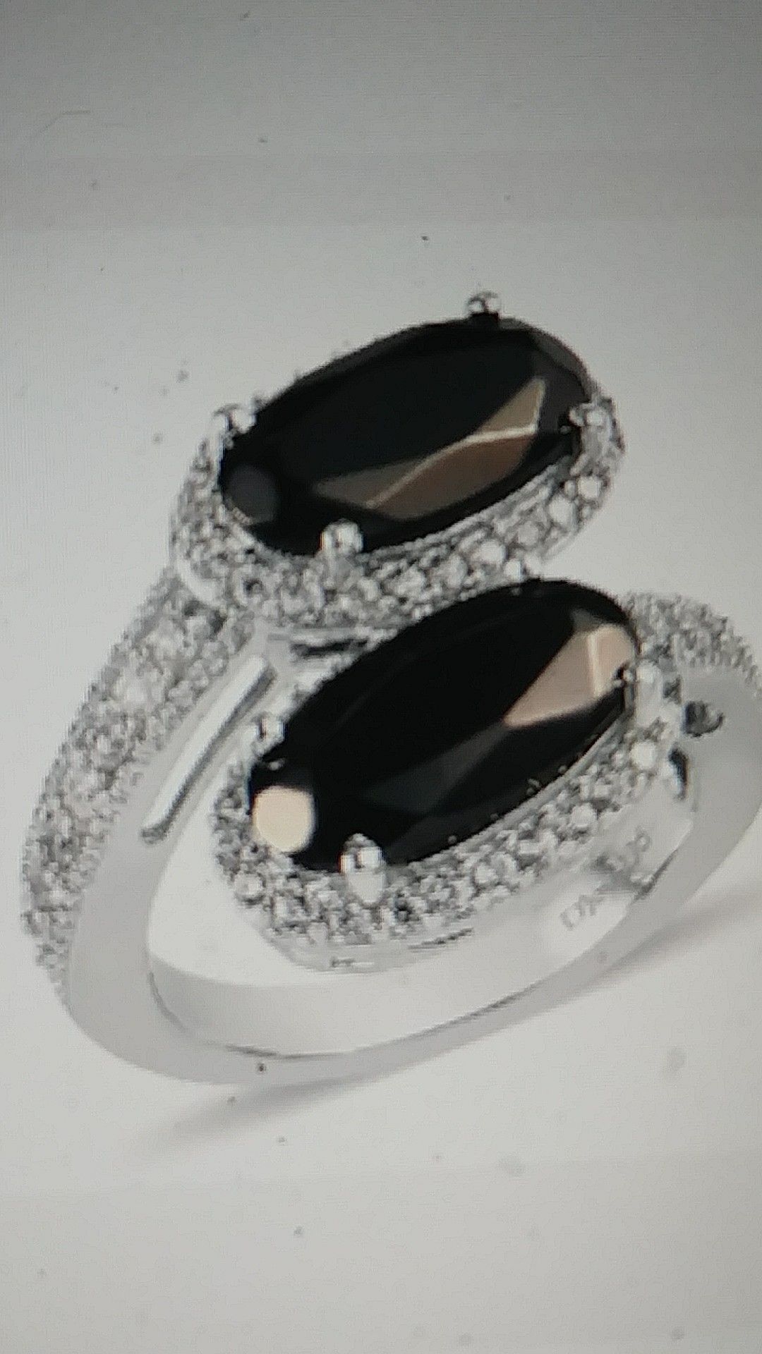 NWT-SHUNGITE , NATURAL WHITE ZIRCON BYPASS RING AND PLATINUM OVER STERLING SILVER. Size 10