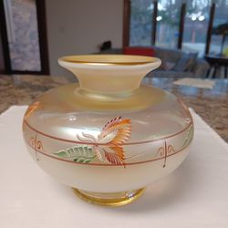Fenton Bufferflies Gold Satin Iridescent Vase Bowl