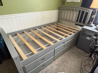 Gray Twin Bed with 6 Storage Drawers